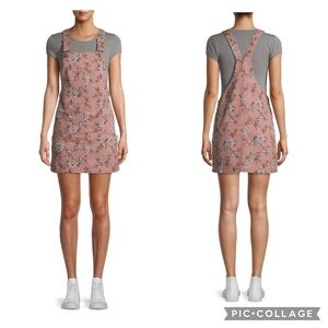 No Boundaries Juniors' Pinafore Pink Floral Dress Size XL (15-17) with Pockets